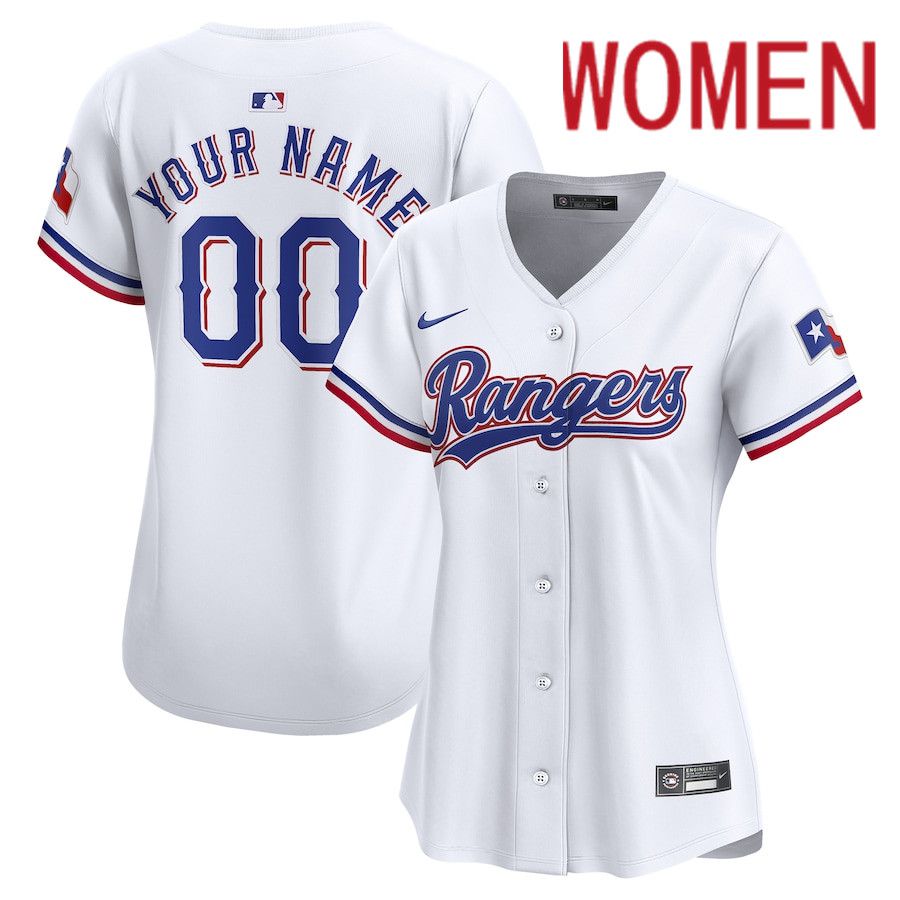 Women Texas Rangers Nike White Home Limited Custom MLB Jersey